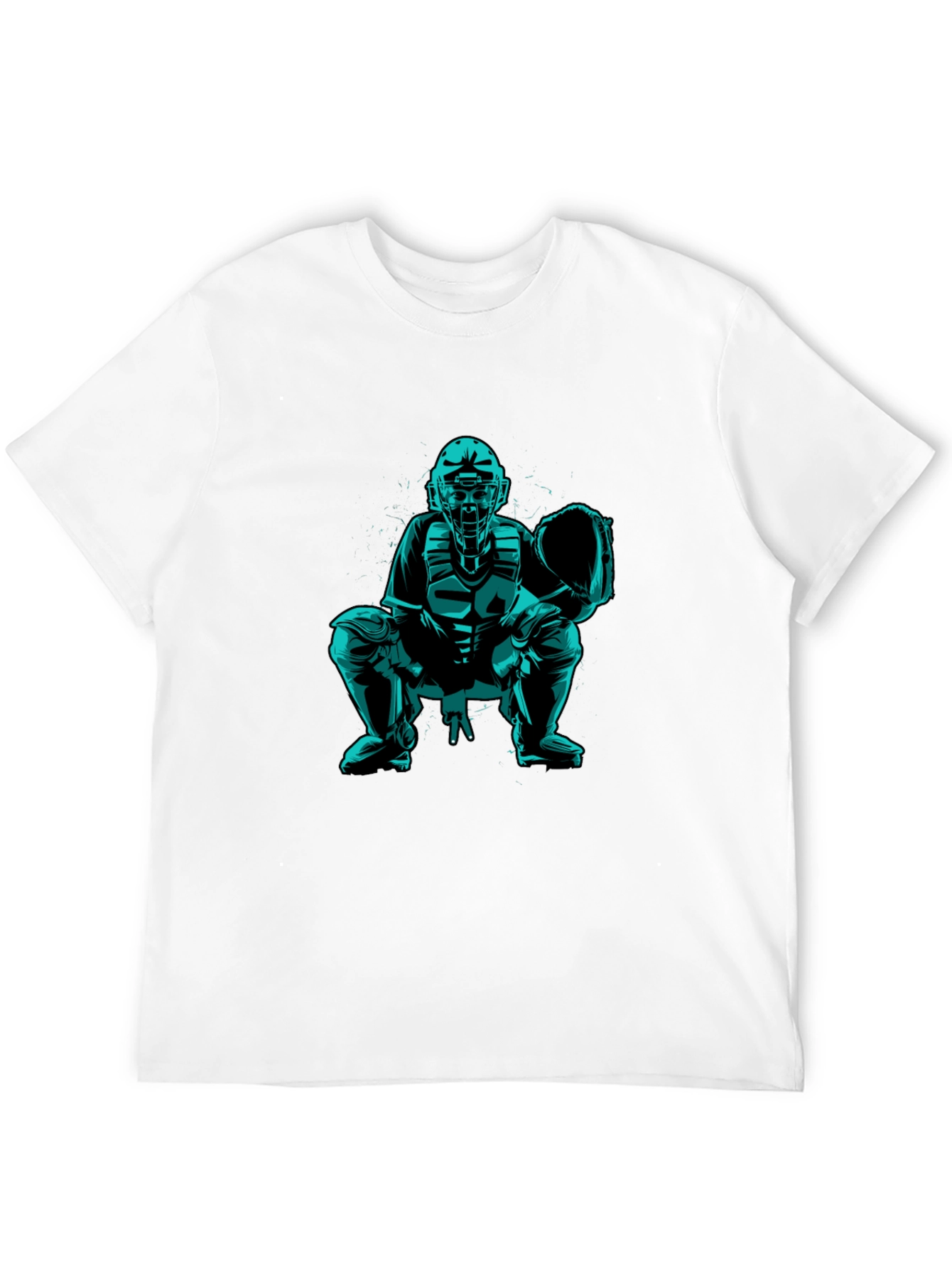 Baseball Catcher Graphic Tee - Black Cotton Shirt