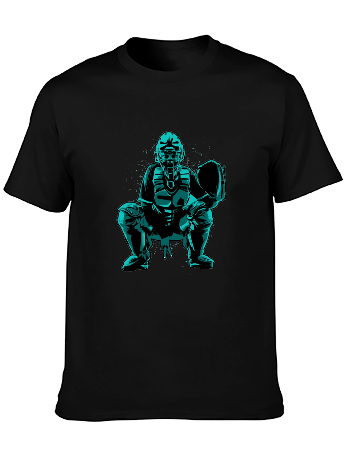 Baseball Catcher Graphic Tee - Black Cotton Shirt
