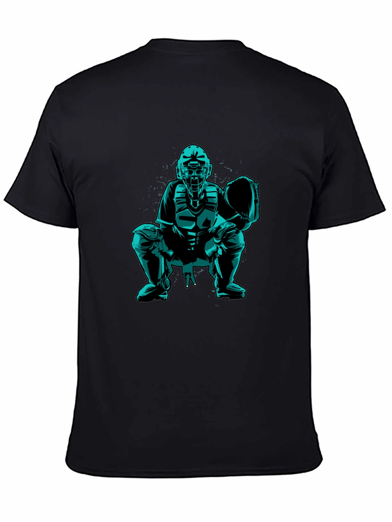 Baseball Catcher Graphic Tee - Black Cotton Shirt