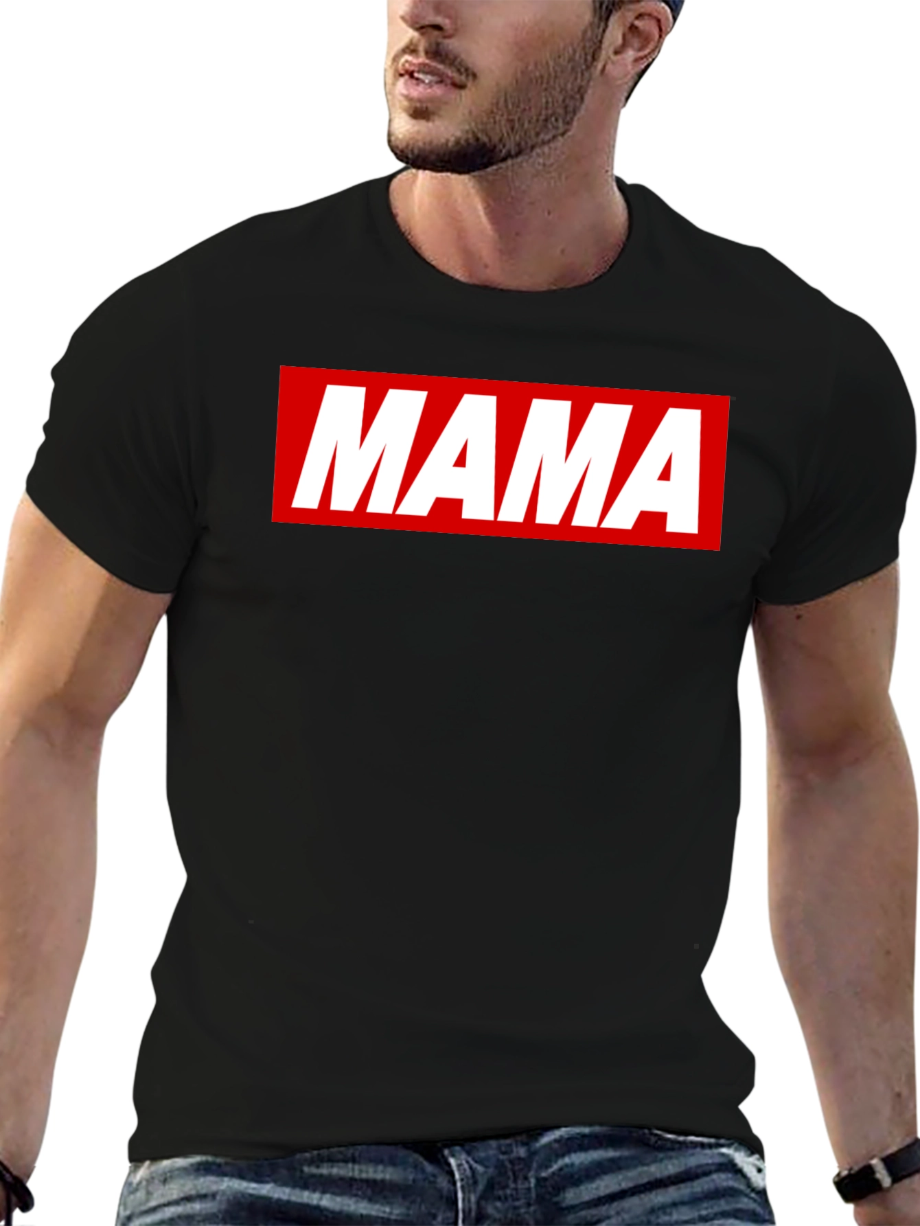 Mama Graphic Tee - Red & White on Black