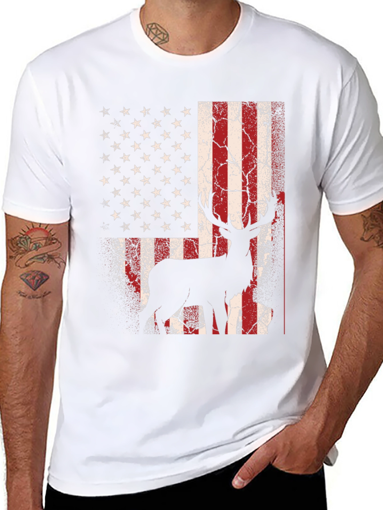 American Flag Deer Graphic T-Shirt