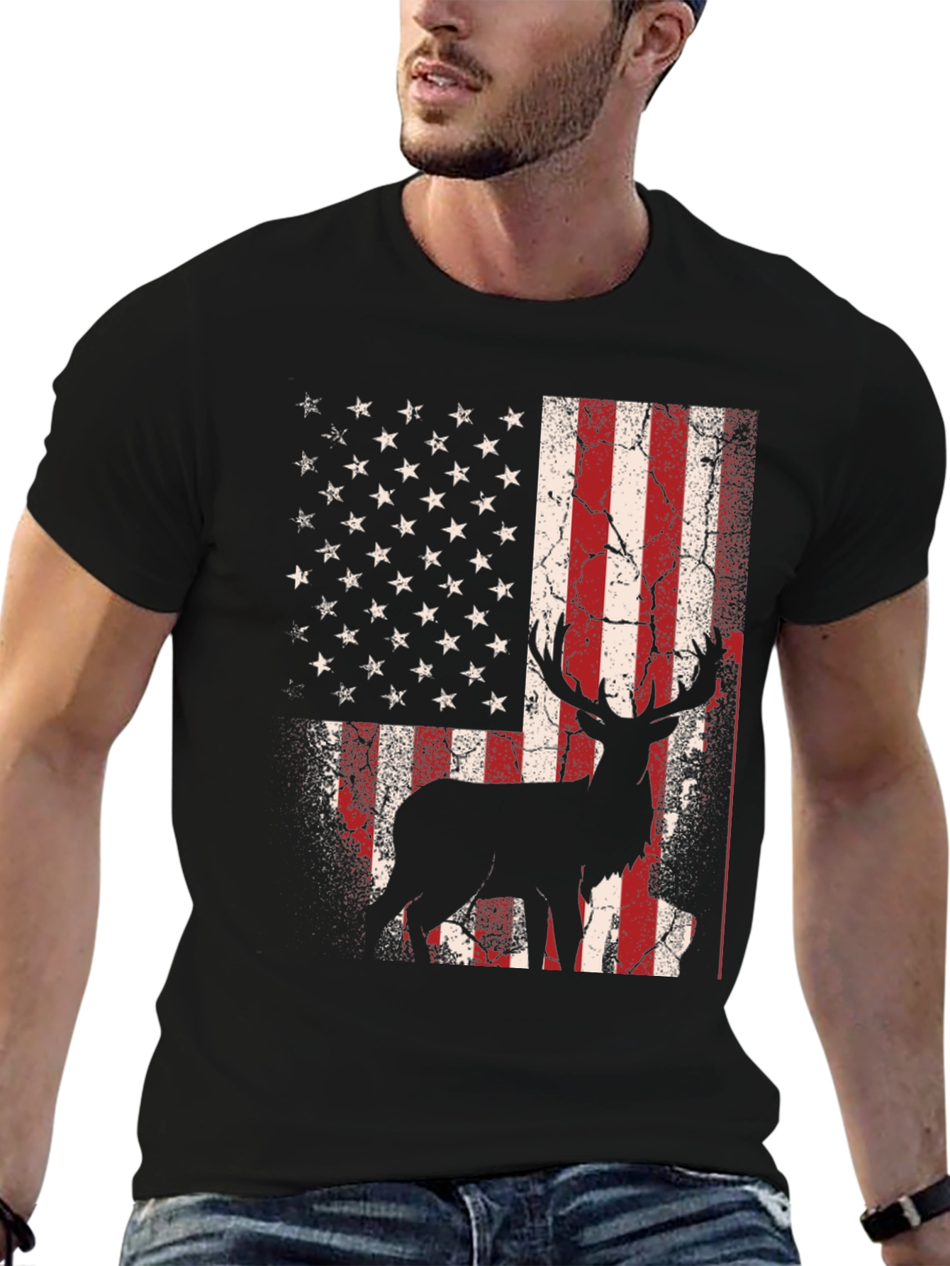 American Flag Deer Graphic T-Shirt