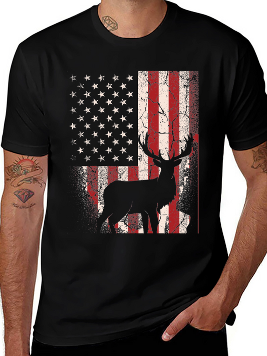 American Flag Deer Graphic T-Shirt