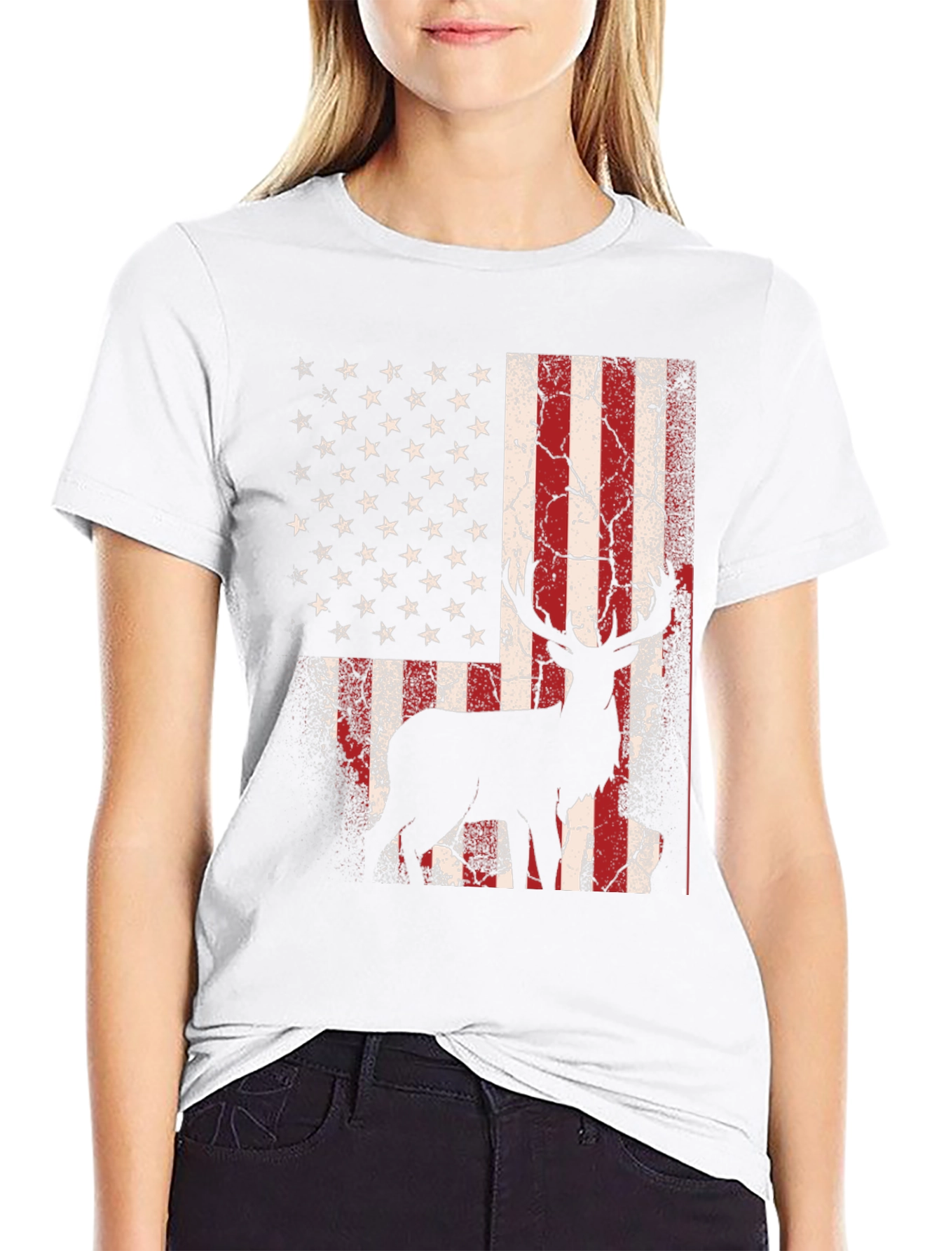 American Flag Deer Graphic T-Shirt