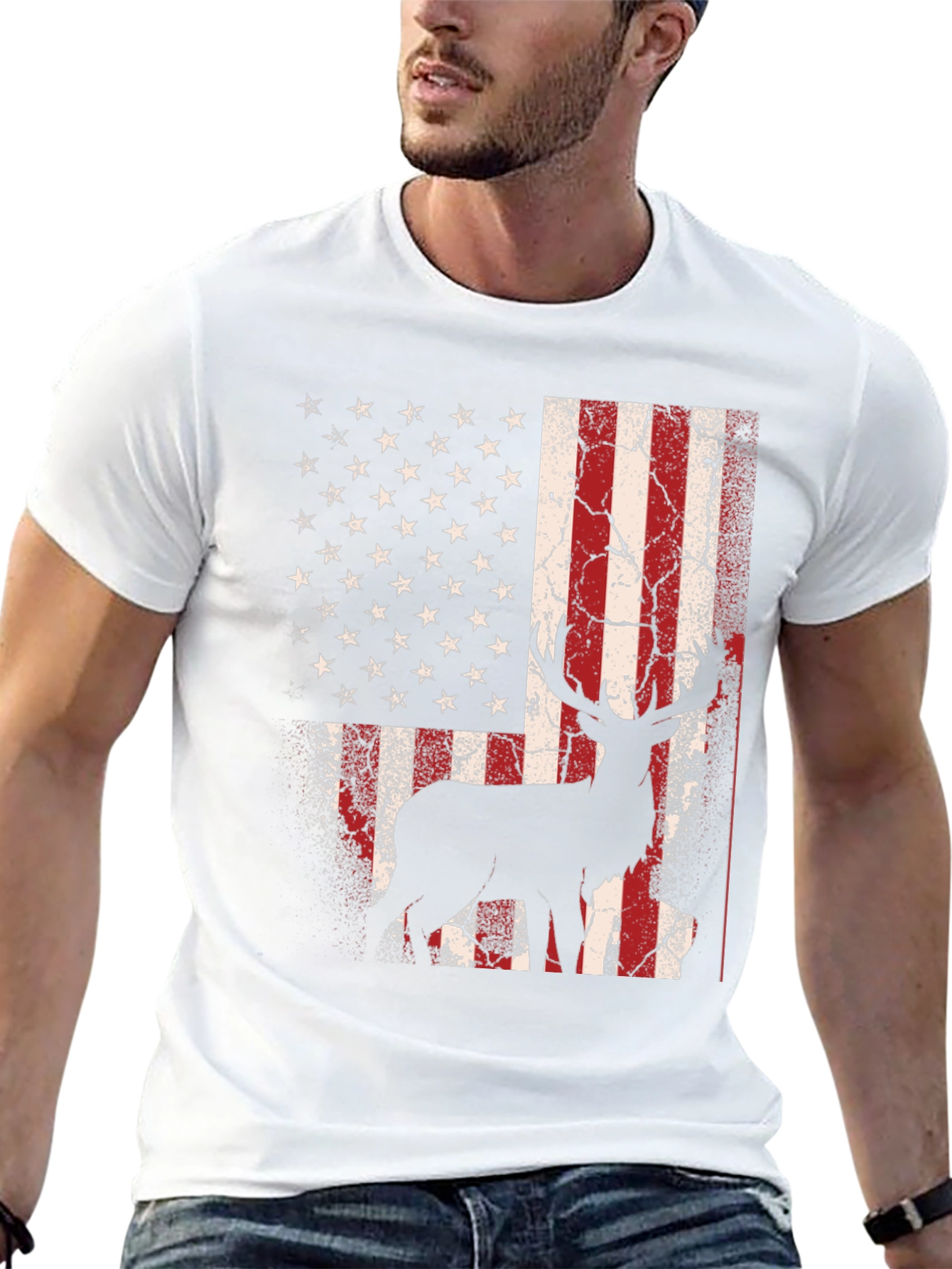 American Flag Deer Graphic T-Shirt