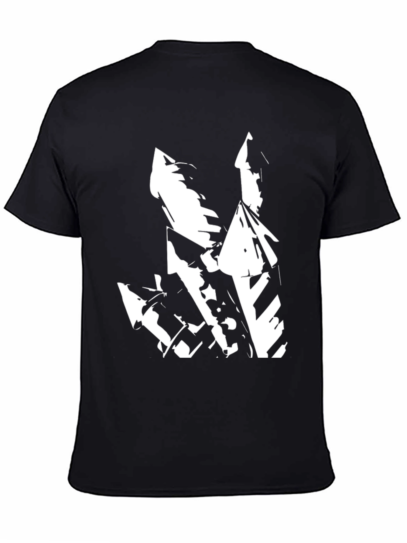Abstract White Graphic on Black T-Shirt