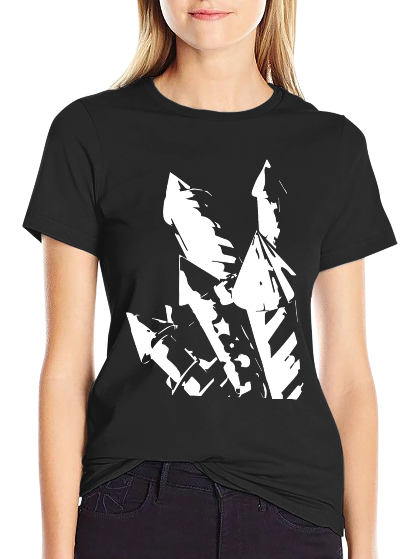 Abstract White Graphic on Black T-Shirt