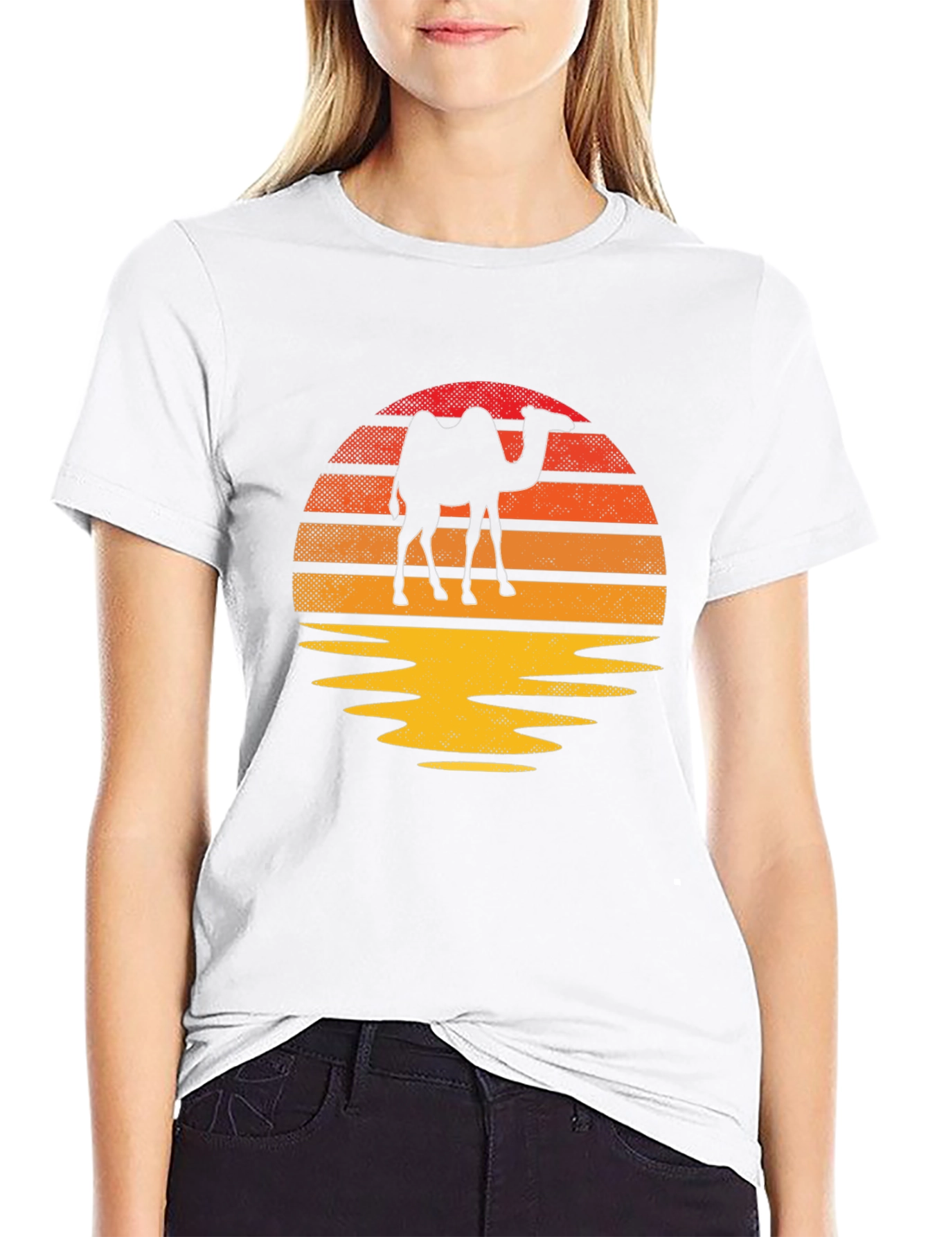 Camel Silhouette Sunset T-Shirt - Retro Style