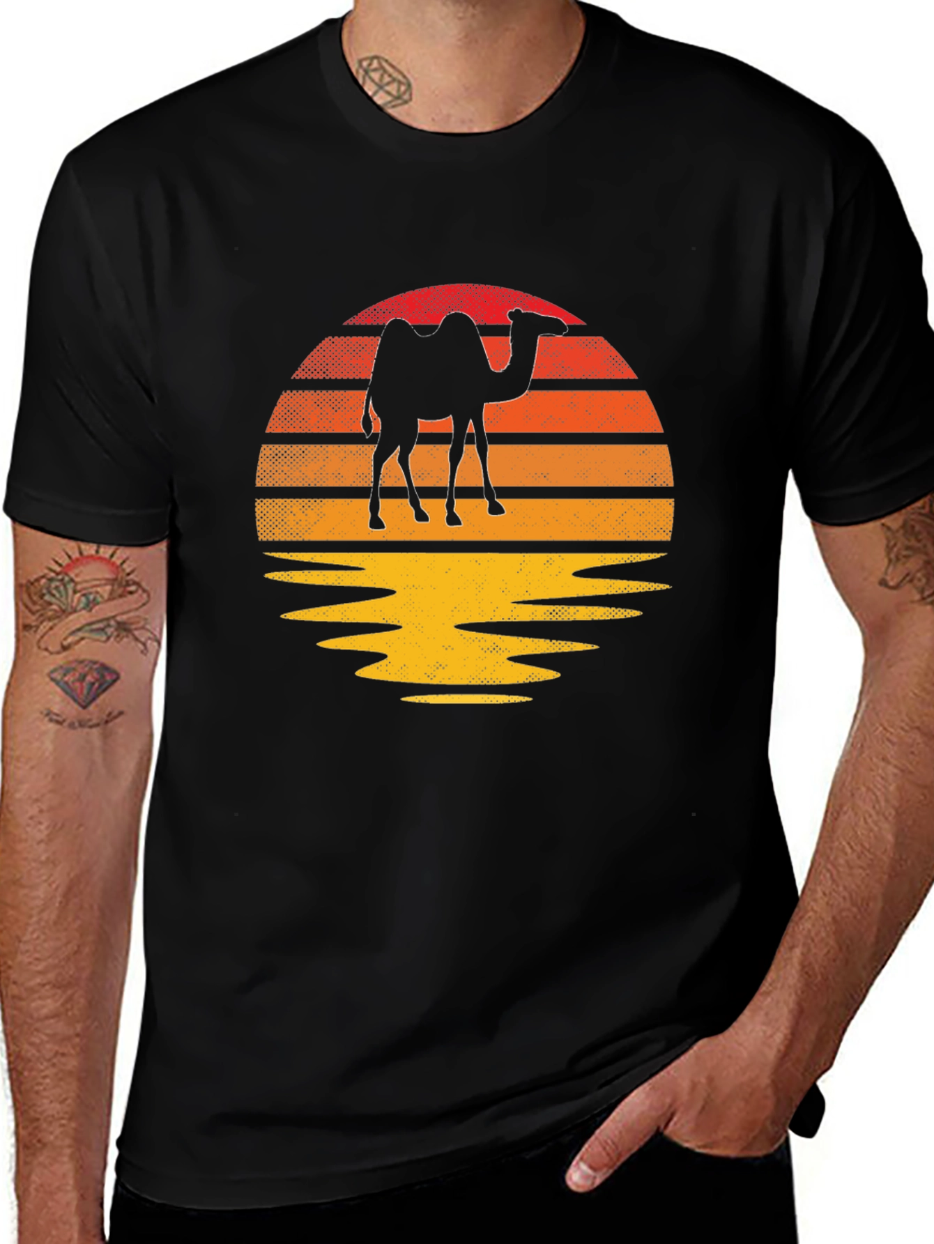 Camel Silhouette Sunset T-Shirt - Retro Style