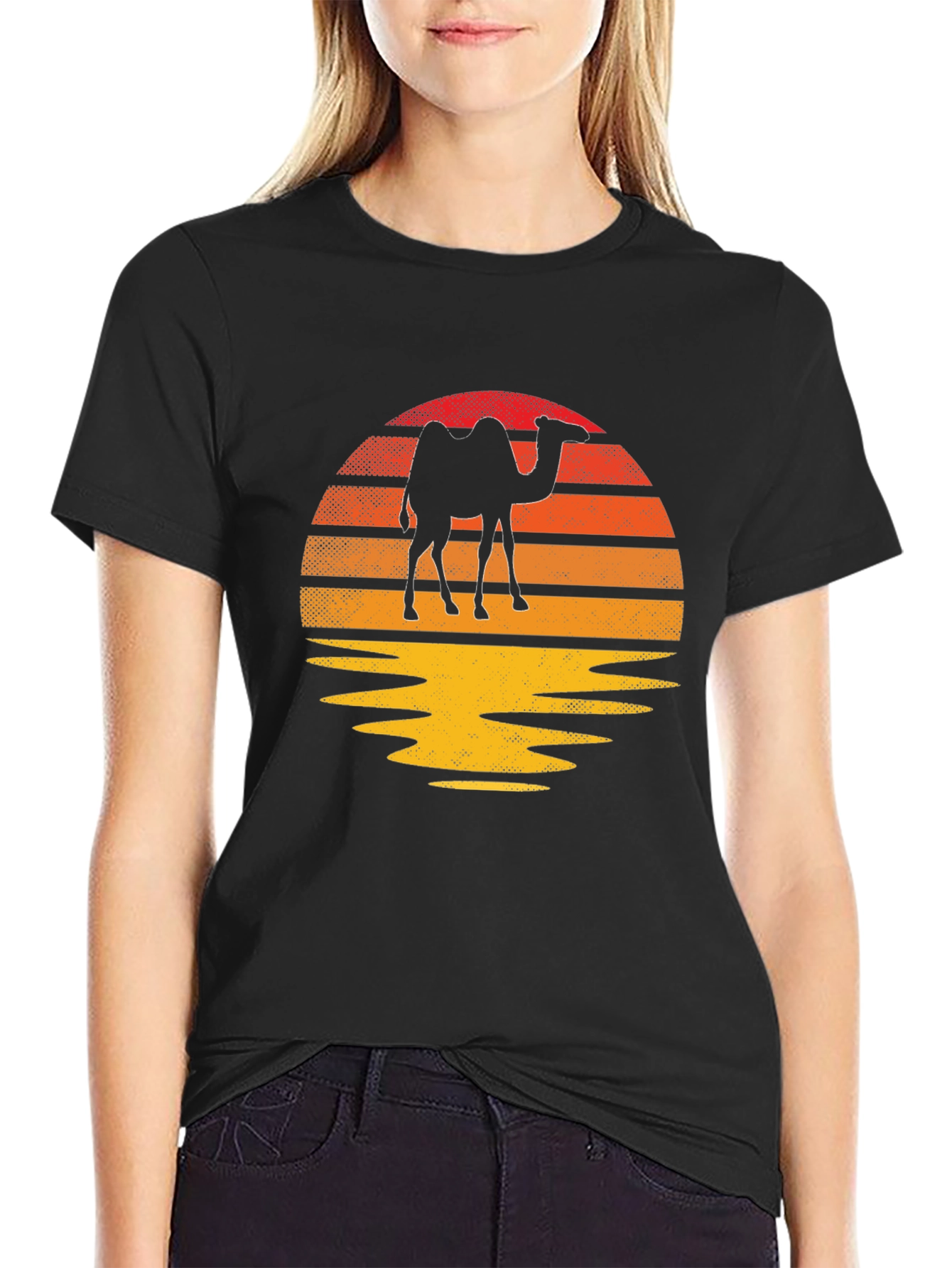 Camel Silhouette Sunset T-Shirt - Retro Style