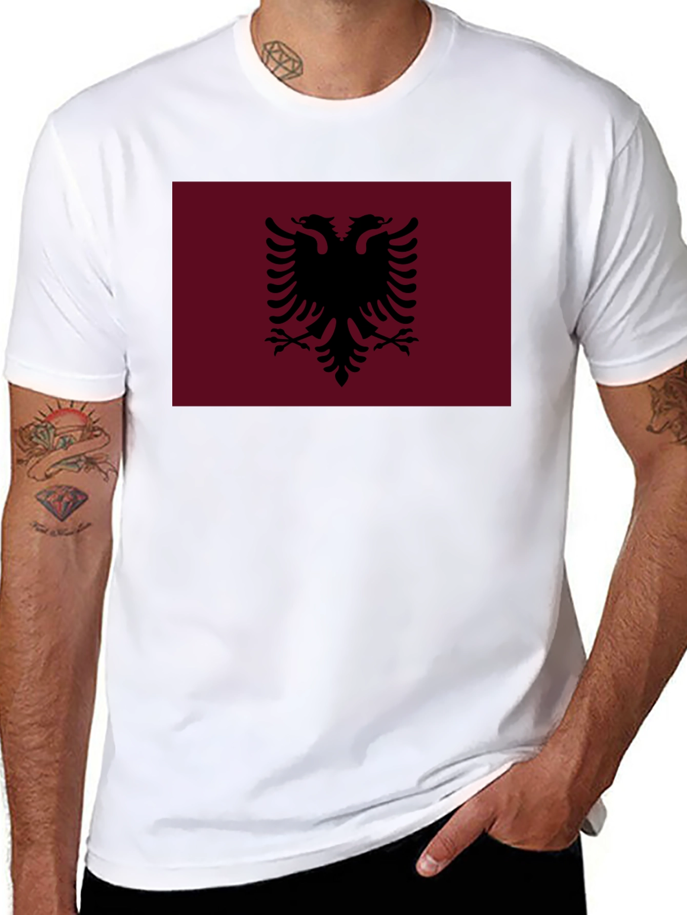 Albania Flag Tee - Black Cotton T-Shirt