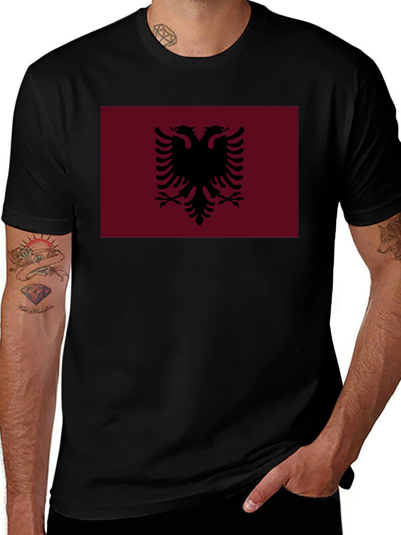 Albania Flag Tee - Black Cotton T-Shirt
