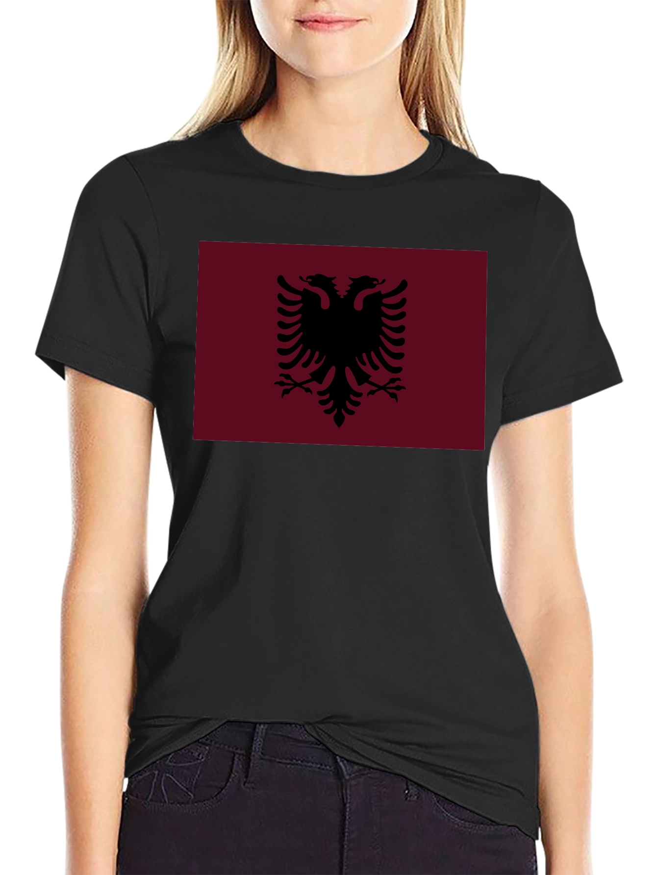 Albania Flag Tee - Black Cotton T-Shirt