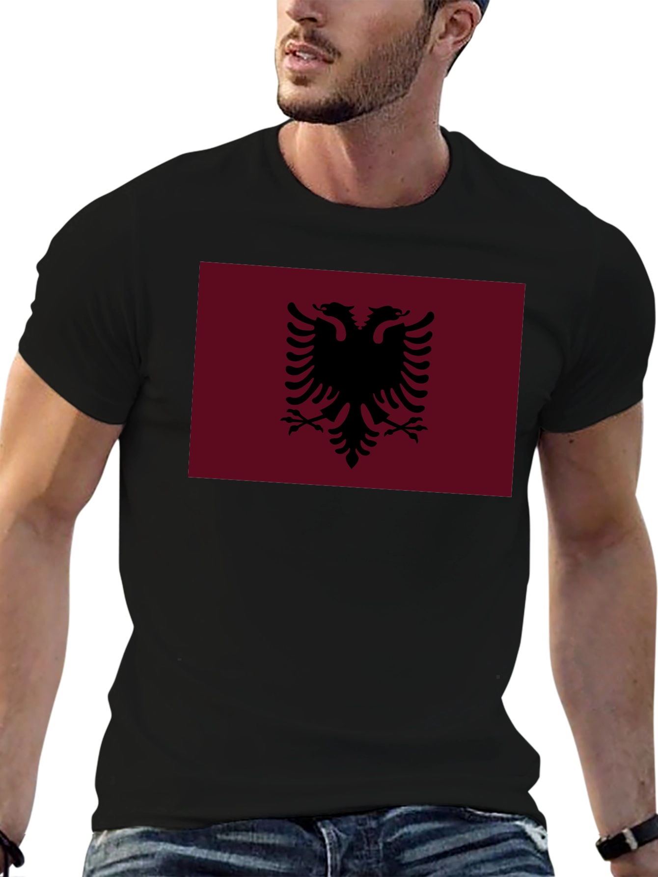 Albania Flag Tee - Black Cotton T-Shirt