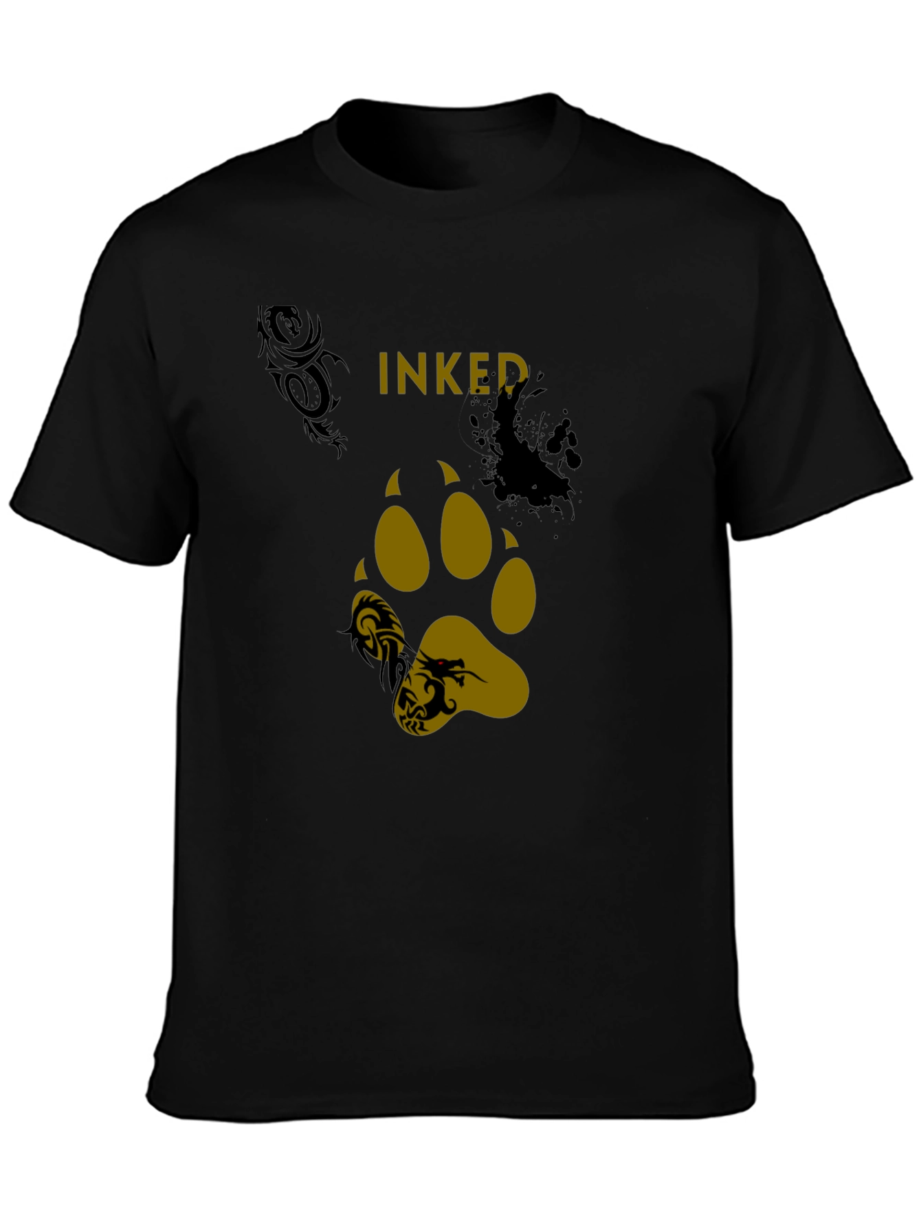 Inked Paw Print Graphic Tee - Black