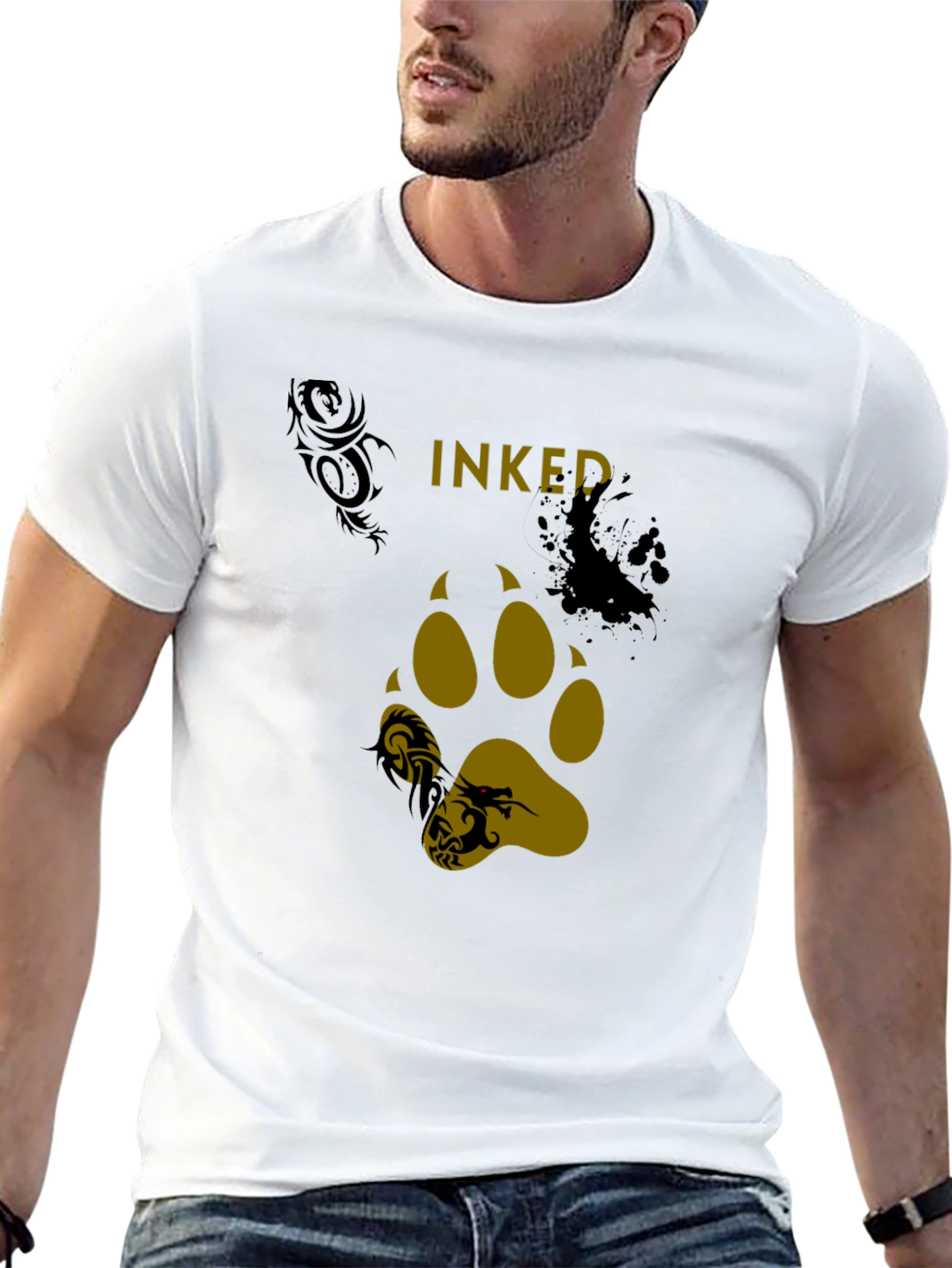 Inked Paw Print Graphic Tee - Black