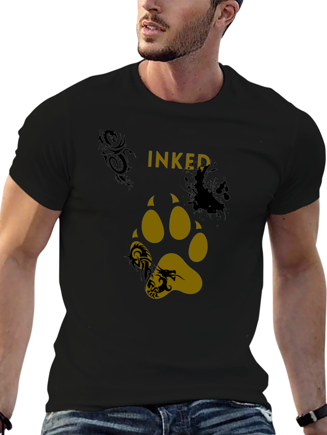 Inked Paw Print Graphic Tee - Black