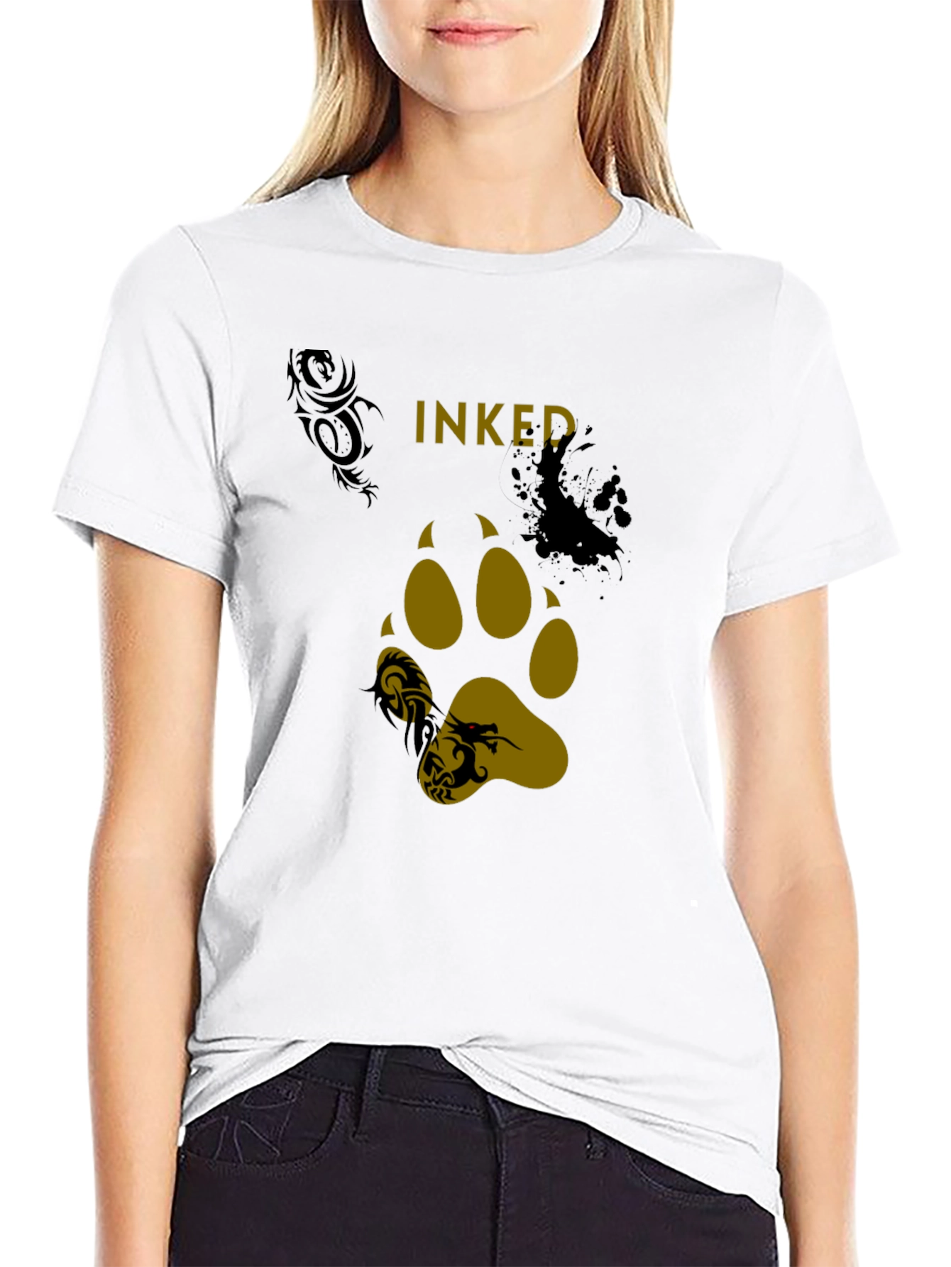 Inked Paw Print Graphic Tee - Black