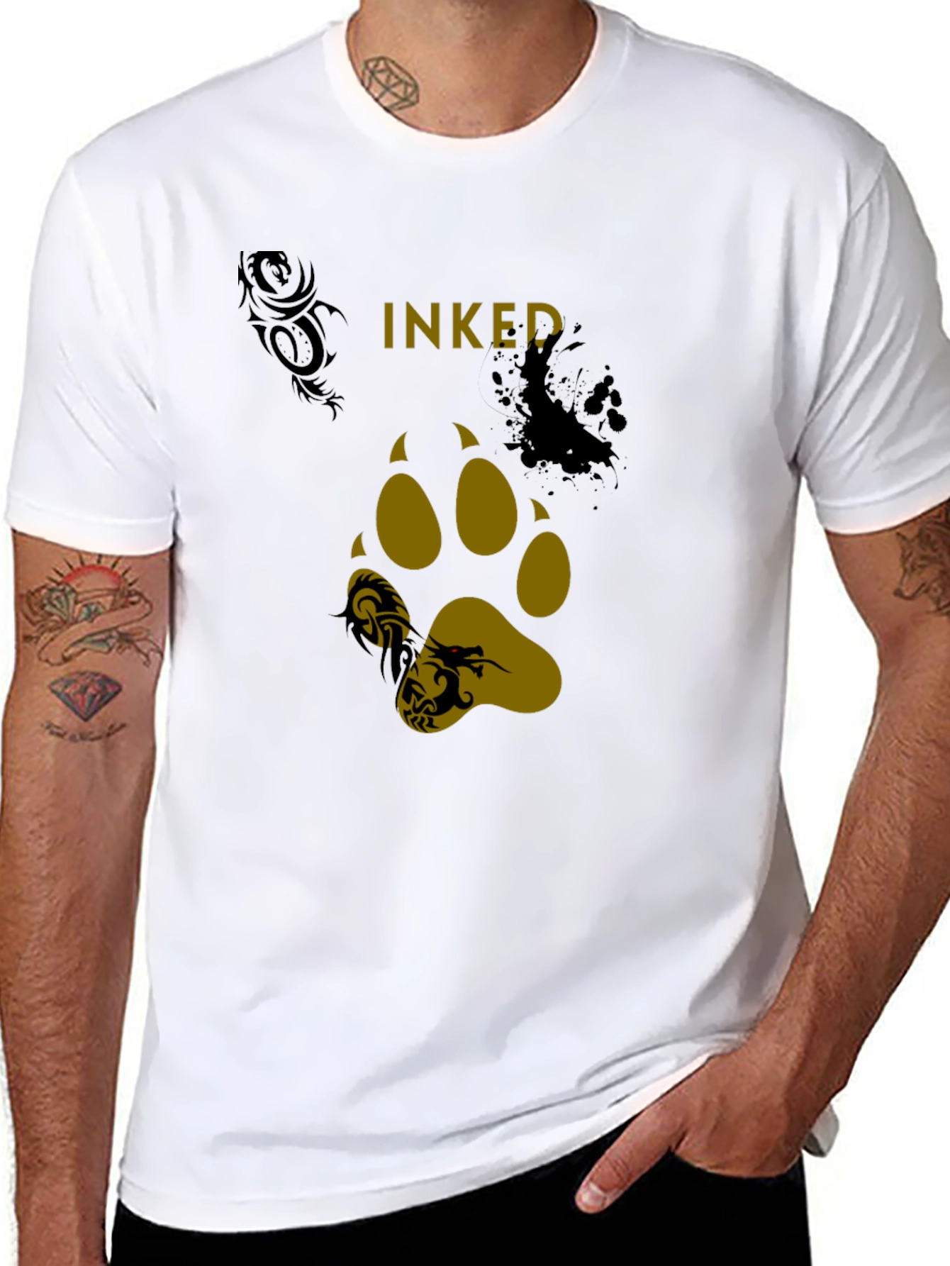 Inked Paw Print Graphic Tee - Black