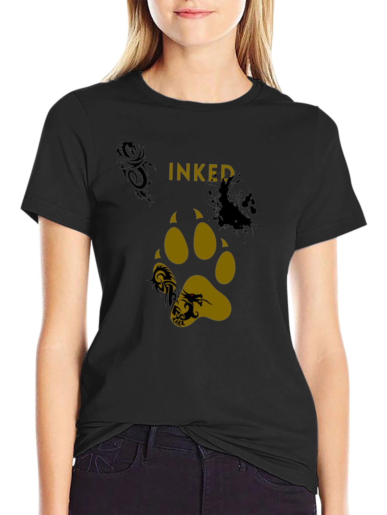 Inked Paw Print Graphic Tee - Black