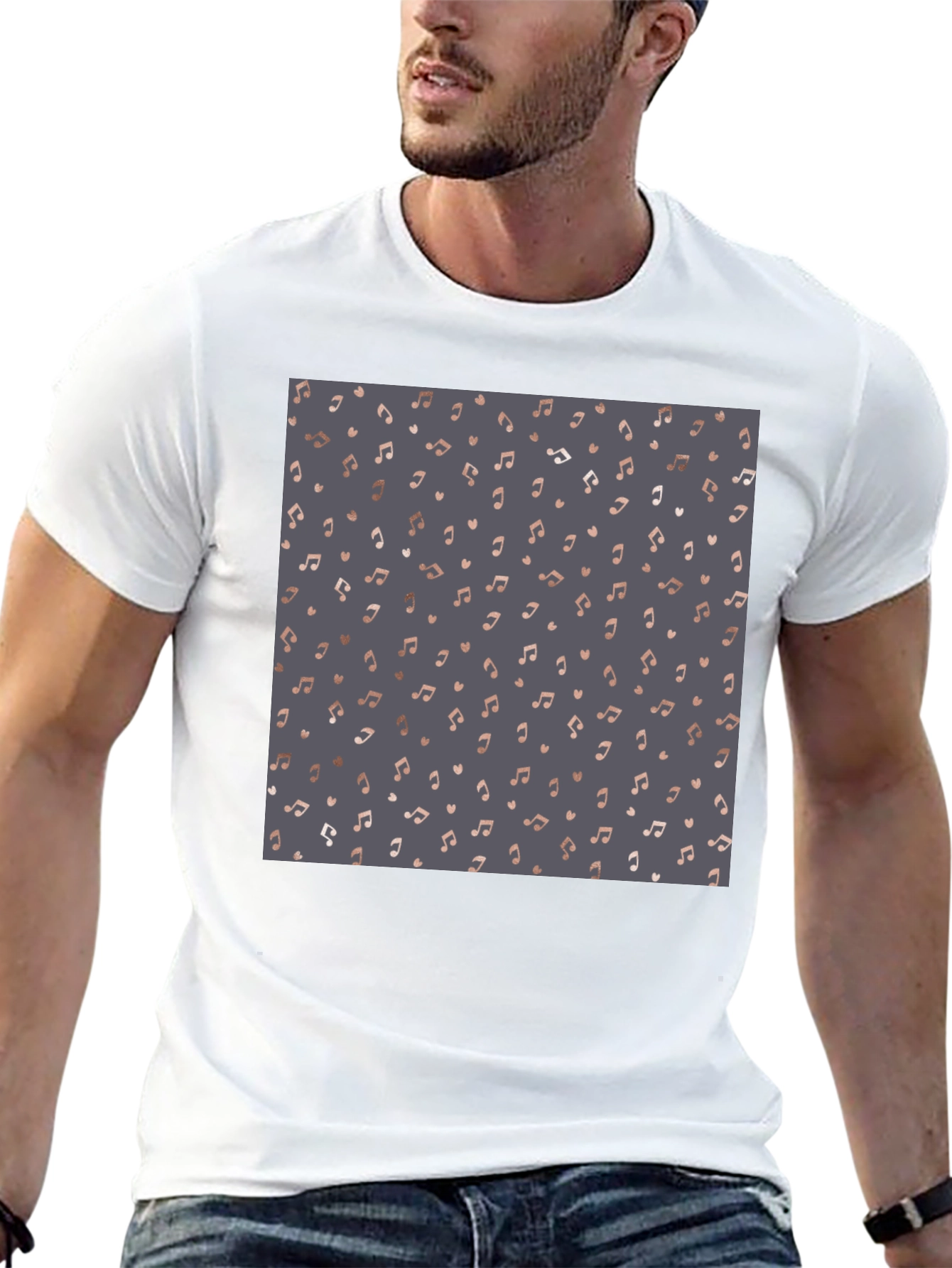 Stylish Music Note Print Black T-Shirt