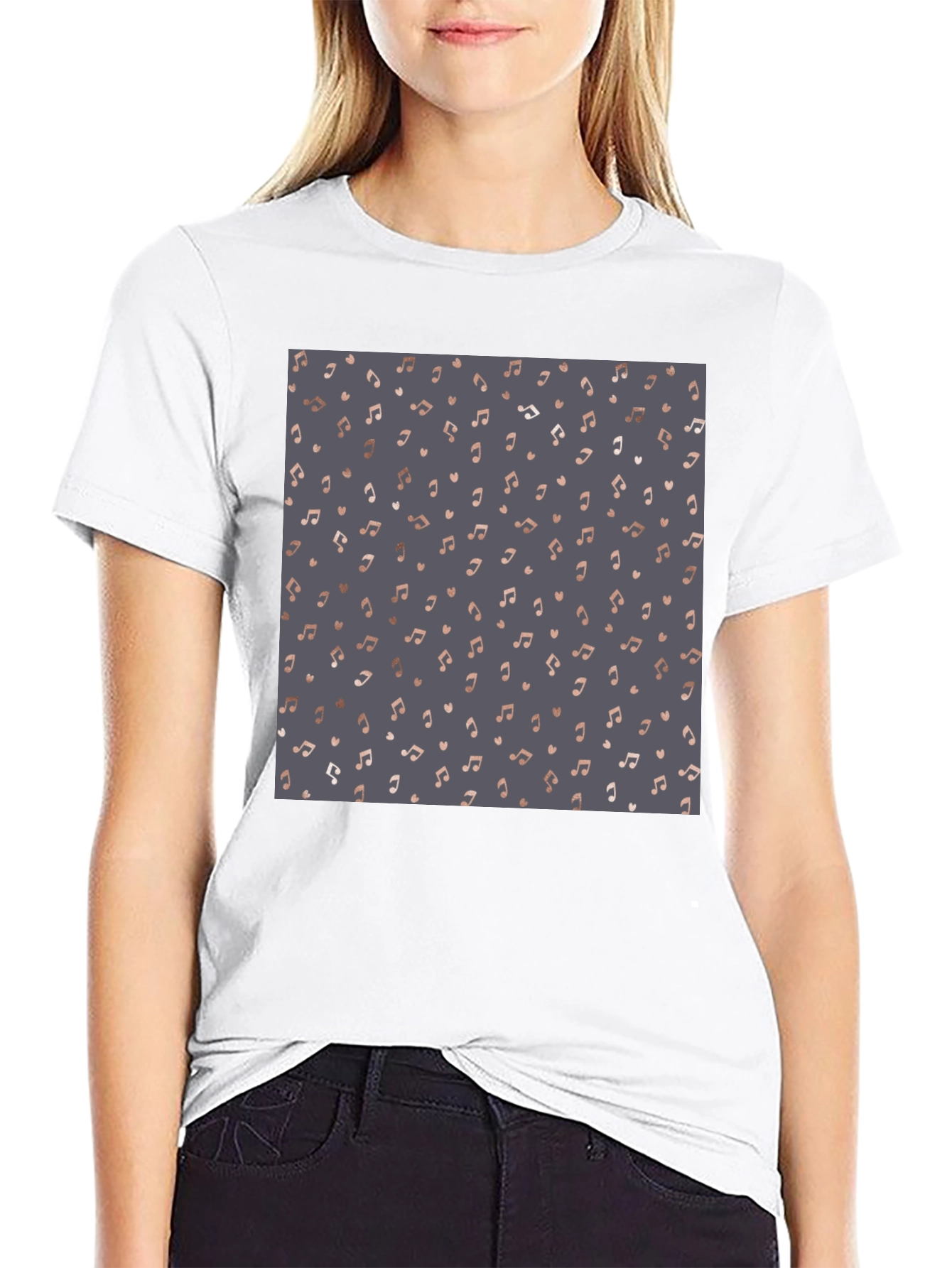 Stylish Music Note Print Black T-Shirt
