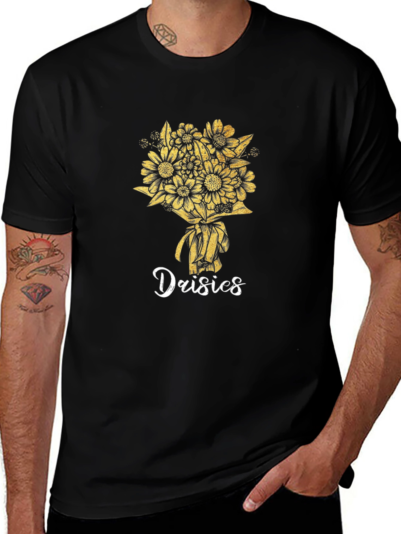 Daisies Graphic Tee - Black Cotton T-Shirt