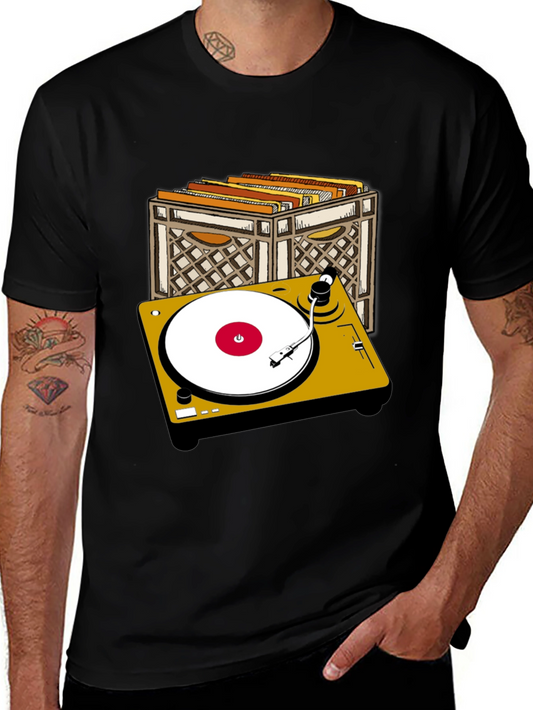 Retro Turntable & Vinyl Record Crate Graphic T-Shirt