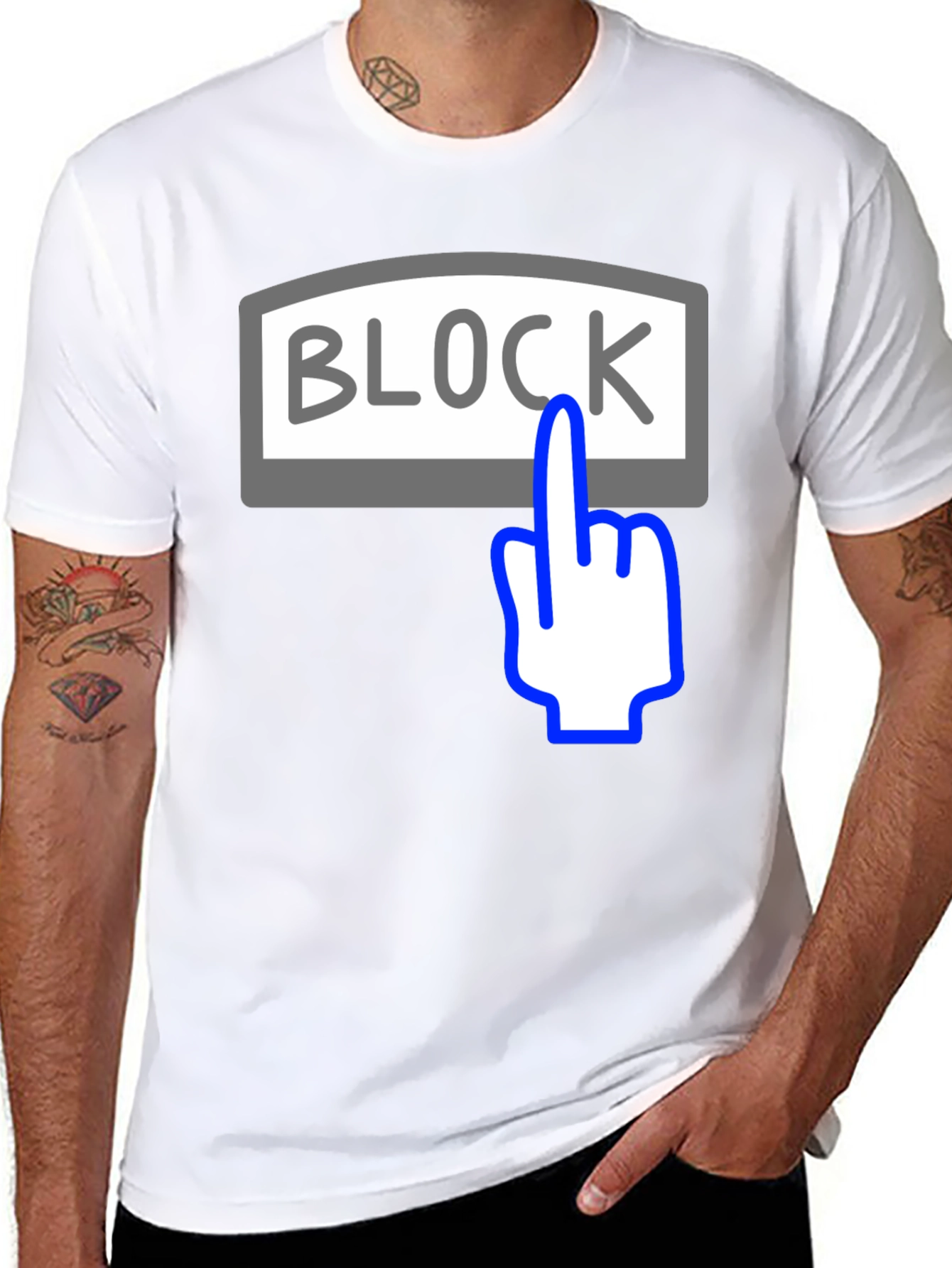 Block Button Graphic Tee - Funny Humor Shirt