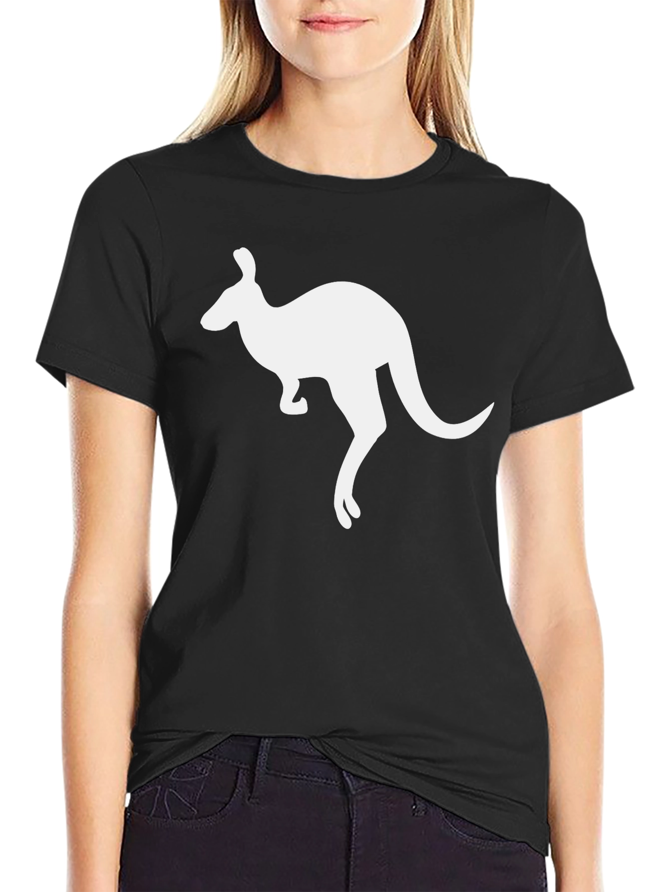 Kangaroo Graphic Tee - Black Cotton T-Shirt
