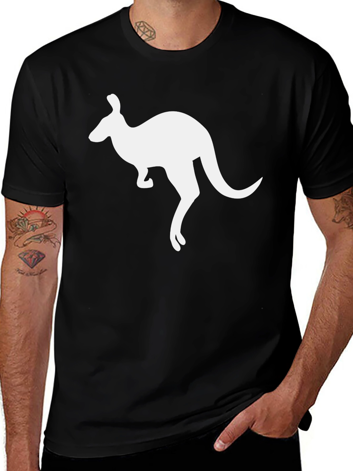 Kangaroo Graphic Tee - Black Cotton T-Shirt