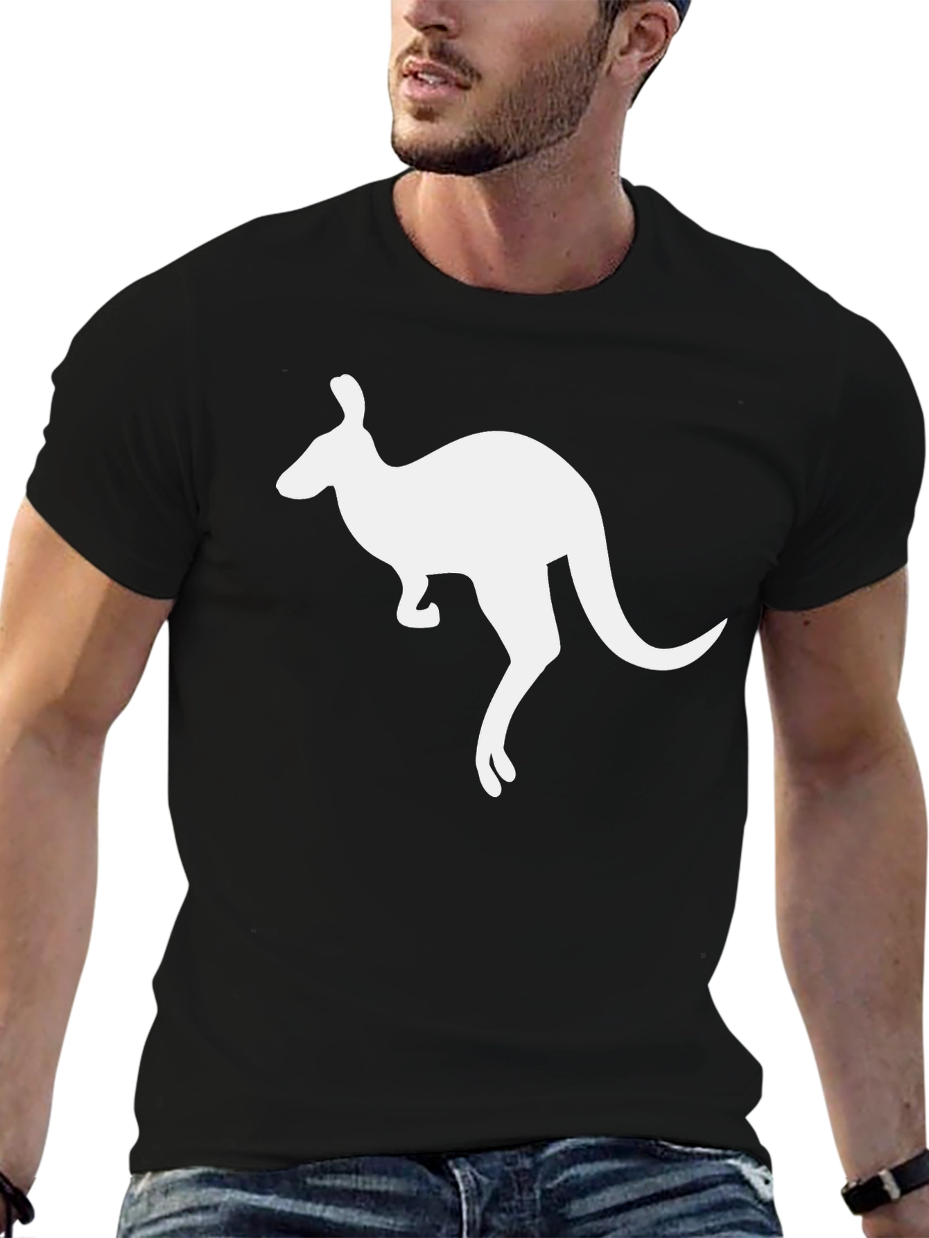 Kangaroo Graphic Tee - Black Cotton T-Shirt