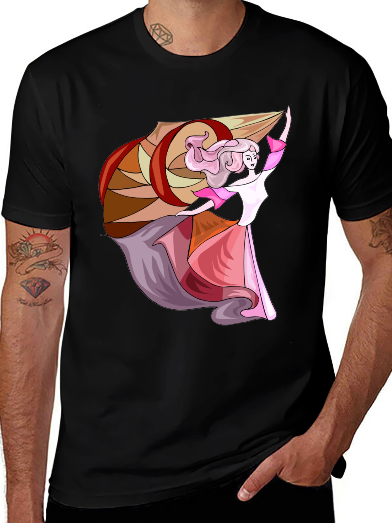 Black T-Shirt with Elegant Dancer Graphic