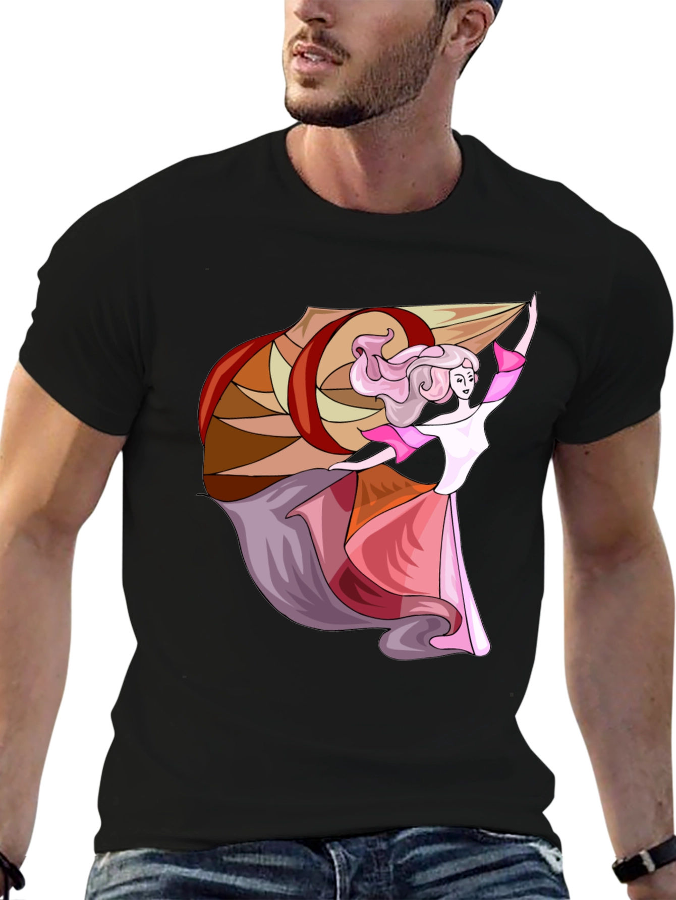 Black T-Shirt with Elegant Dancer Graphic