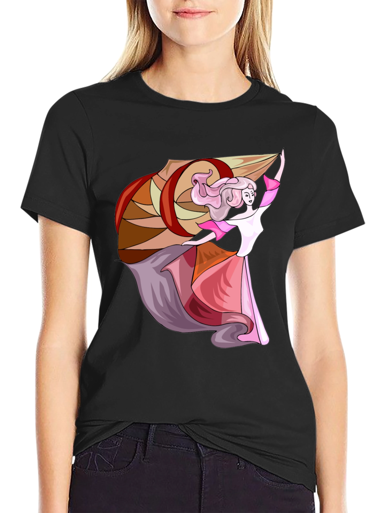 Black T-Shirt with Elegant Dancer Graphic
