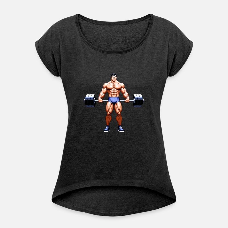A pixel art of a strong body builder