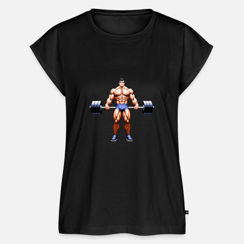 A pixel art of a strong body builder