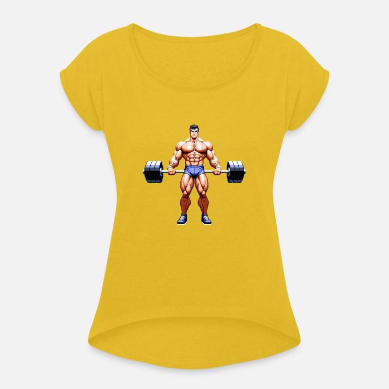 A pixel art of a strong body builder