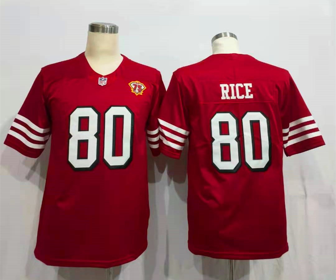Men's San Francisco 49ers Jerry Rice Red 75th Anniversary Game Player Jerseys
