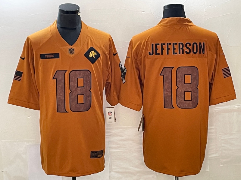 Men's Minnesota Vikings Justin Jefferson #18 Brown 2023 Salute To Service Limited Jerseys
