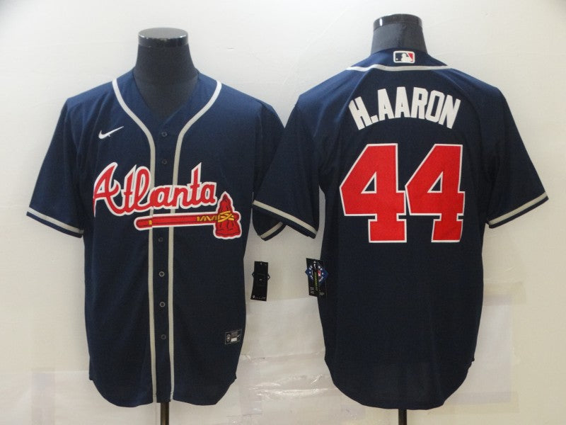 Men's Atlanta Braves Hank Aaron #44 Navy Replica Jerseys
