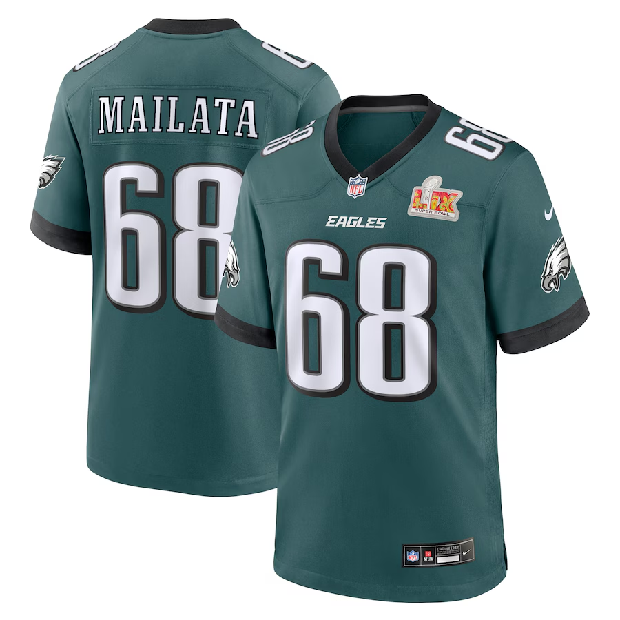 Men's Philadelphia Eagles Jordan Mailata #68 Midnight Green Super Bowl LIX Game Player Jerseys