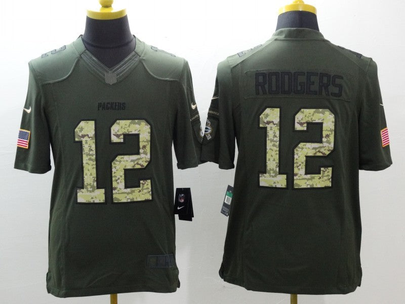Men's Green Bay Packers Aaron Rodgers #12 Army Green Game Jerseys
