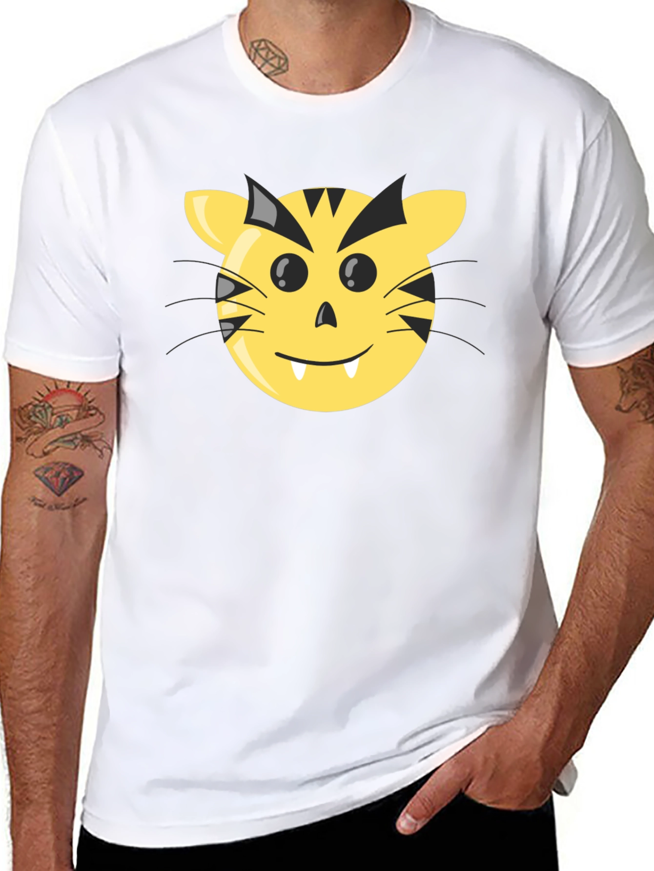 Funny Cartoon Tiger Face Graphic Tee