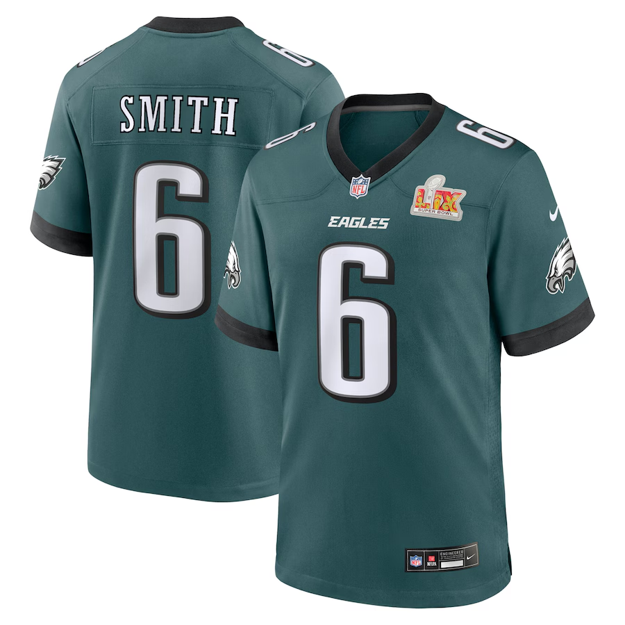 Men's Philadelphia Eagles DeVonta Smith #6 Midnight Green Super Bowl LIX Game Player Jerseys