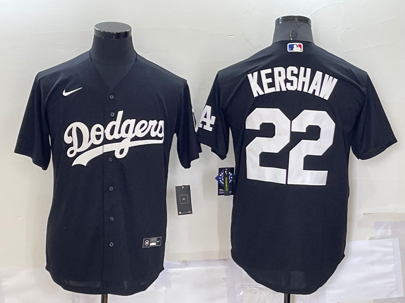 Men's Los Angeles Dodgers Clayton Kershaw #22 Black Replica Baseball Jerseys