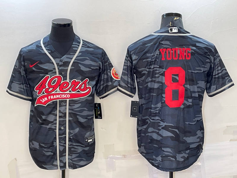 Men's San Francisco 49ers Steve Young #8 Grey Camouflage Game Jerseys Joint Edition