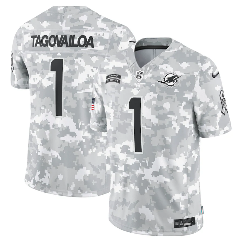 Men's Miami Dolphins Tua Tagovailoa #1 Arctic Camo 2024 Salute to Service Limited Jerseys