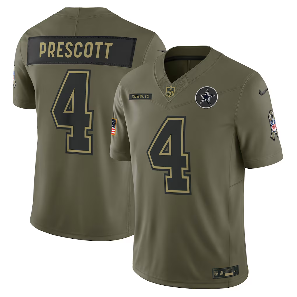 Men's Dallas Cowboys Dak Prescott Nike Olive 2025 Salute to Service Limited Jersey