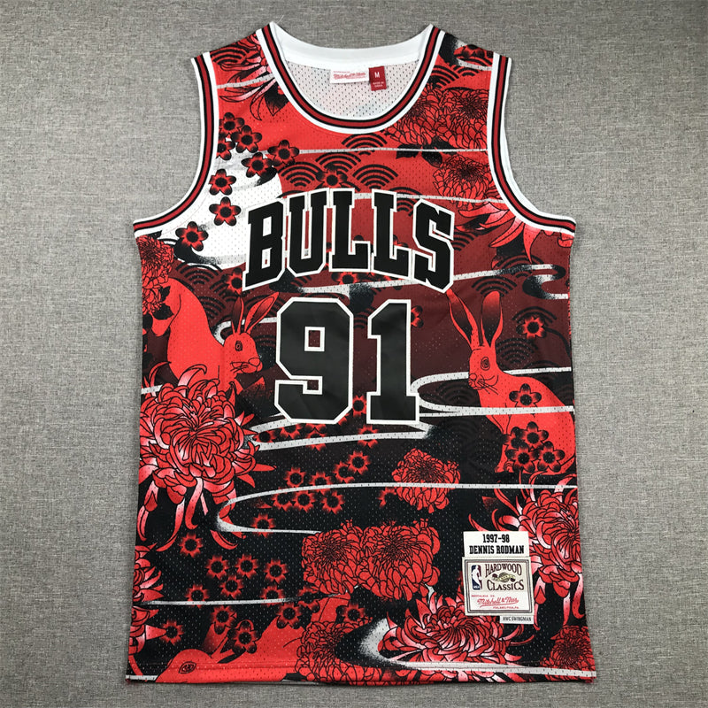 Men's Chicago Bulls Dennis Rodman #91 Year of Rabbit Edition Hardwood Classics Swingman Jerseys